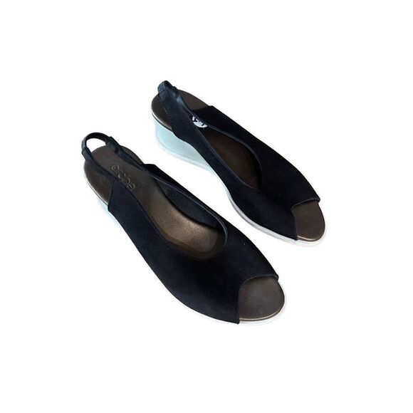 Arche Womens Black Slip On Peep Toe Leather Heels Wedge Sandals Size 37 - Picture 6 of 8